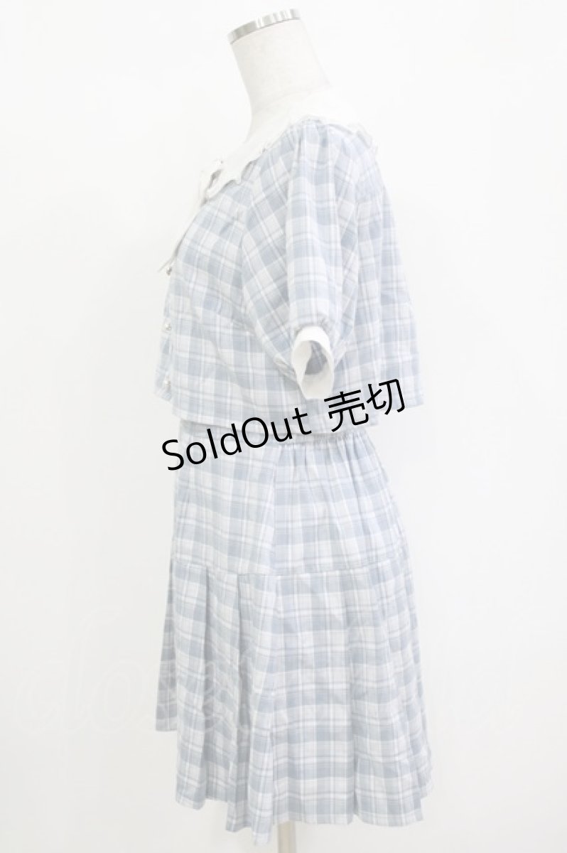 画像2: axes femme POETIQUE / バイカラードッキングミニワンピース M サックス/チェック H-26-10-08-034-AX-OP-NS-ZH (2)