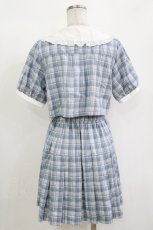 画像3: axes femme POETIQUE / バイカラードッキングミニワンピース M サックス/チェック H-26-10-08-034-AX-OP-NS-ZH (3)