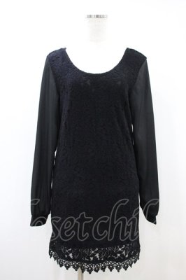 Preview of レース×シフォンワンピース LL ブラック