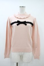画像1: Ank Rouge / ベロアリボン配色ニットトップス M ピンク H-26-10-08-1059-CA-TO-OW-ZH (1)