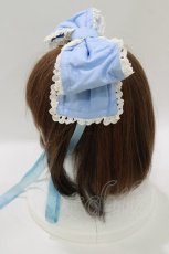 画像2: metamorphose / 無地レース付きリボンヘッドドレス  サックス H-26-10-08-064-ME-AC-IG-ZH (2)