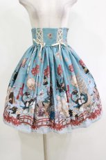 画像1: ALICE and the PIRATES / クリスの百鬼夜行〜宵に咲き誇る妖の華〜柄ハイウエストスカート one size fits all 孔雀青 H-26-10-08-007-PA-SK-SA-ZH (1)
