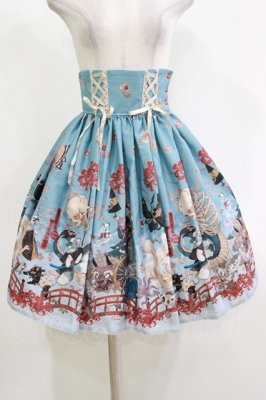 Preview of クリスの百鬼夜行〜宵に咲き誇る妖の華〜柄ハイウエストスカート one size fits all 孔雀青