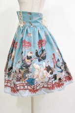 画像2: ALICE and the PIRATES / クリスの百鬼夜行〜宵に咲き誇る妖の華〜柄ハイウエストスカート one size fits all 孔雀青 H-26-10-08-007-PA-SK-SA-ZH (2)