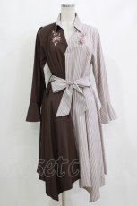 画像1: axes femme / 薔薇刺繍バイカラーワンピース M ブラウン H-26-10-09-028-AX-OP-NS-ZH (1)