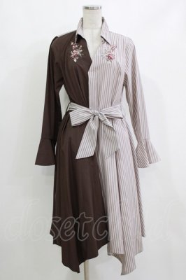 Preview of 薔薇刺繍バイカラーワンピース M ブラウン