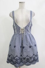 画像1: Ank Rouge / ギンガムチェック裾刺繍ミニワンピース M ネイビー H-26-10-09-030-CA-OP-SA-ZH (1)