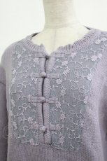 画像4: axes femme / 袖刺繍チャイナ釦ニットワンピース M パープル H-26-10-09-033-AX-OP-NS-ZH (4)