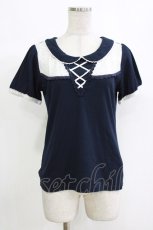 画像1: axes femme / レース切替リブトップス M ネイビー H-26-10-09-050-AX-TO-NS-ZH (1)