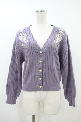 Preview of 花刺繍ニットカーディガン Free ラベンダー