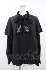 画像1: axes femme / メロディ刺繍ケープ袖ブラウス M ブラック H-26-10-09-1049-AX-BL-NS-ZH (1)