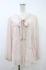 画像1: axes femme / フラワー刺繍ボウタイブラウス M ピンク H-26-10-09-1059-AX-BL-NS-ZH (1)