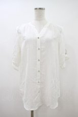 画像1: axes femme / 刺繍袖スキッパーシアーシャツ M 白 H-26-10-09-1063-AX-BL-NS-ZH (1)
