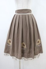 画像1: axes femme / 向日葵クロスステッチ刺繍スカート Free モカ H-26-10-09-1027-AX-SK-NS-ZH (1)