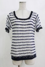 画像1: axes femme / レースボーダートップス M ネイビー/オフ H-26-10-09-056-AX-TO-NS-ZH (1)