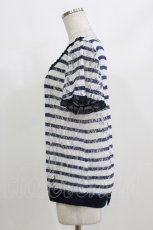 画像2: axes femme / レースボーダートップス M ネイビー/オフ H-26-10-09-056-AX-TO-NS-ZH (2)