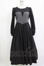 画像1: Maison de FLEUR Petite Robe canone / 森でワルツをワンピース（ストライプ） S BLACK H-26-10-10-1016-LO-OP-NS-ZH (1)