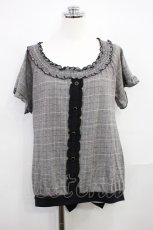 画像1: axes femme / チェック柄オフショルブラウス風プルオーバー M グレー H-26-10-10-016-AX-TO-SZ-ZH (1)