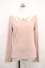 画像1: axes femme POETIQUE / 薔薇刺繍入りブラウス風プルオーバー M ピンク H-26-10-10-032-AX-TO-OW-ZH (1)