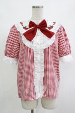 画像1: Amavel / Strawberry Farmフリルブラウス Free レッドギンガム H-26-10-11-042-CA-BL-NS-ZH (1)