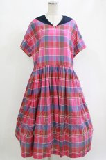 画像1: Jane Marple Dans Le Salon / French madras check marine collar dress M マゼンタ×ライトネイビー H-26-10-11-047-JM-OP-AK-ZH (1)