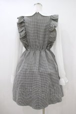画像2: Ank Rouge / ギンガムチェック&シフォン袖ドッキングワンピース M 黒Ｘ白 H-26-10-11-1037-CA-OP-SA-ZH (2)