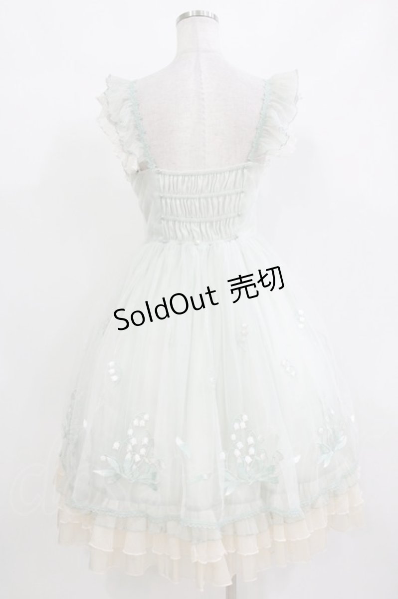 画像3: Mie Ye（海外ロリータブランド） / 鈴蘭刺繍チュールサイド編み下げジャンパースカート M ミント H-26-10-11-005-PU-OP-NS-ZH (3)