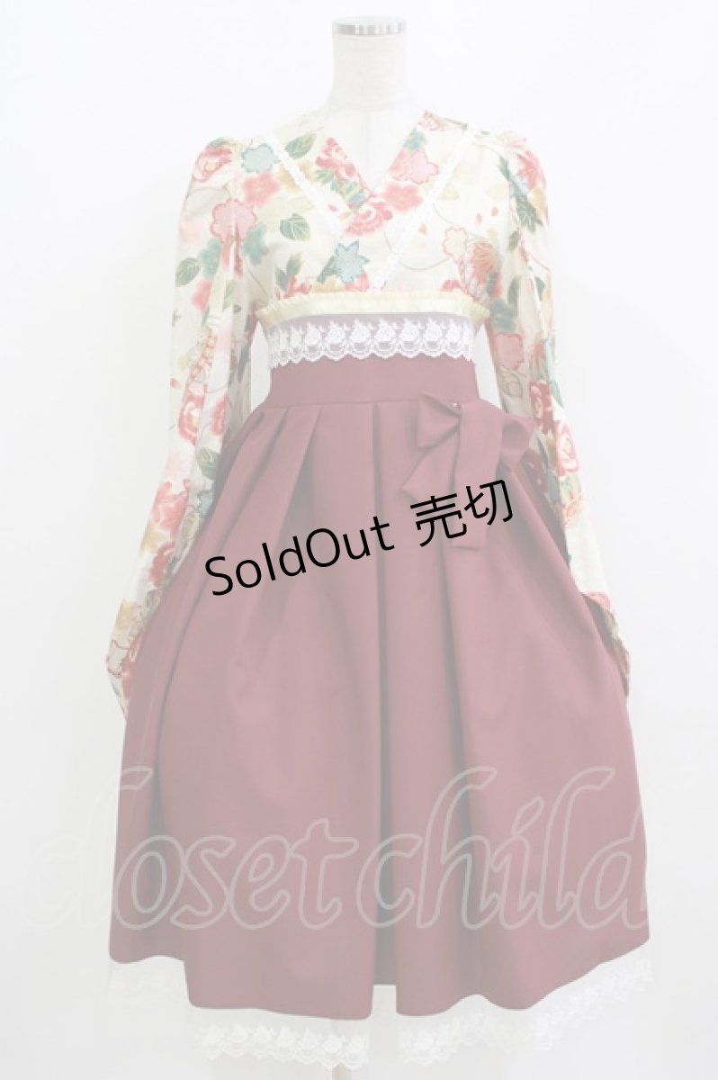 画像1: marcHenTica / 大和撫子袴風ワンピース 表記なし 生成り/ボルドー H-26-10-11-008-LO-OP-NS-ZH (1)