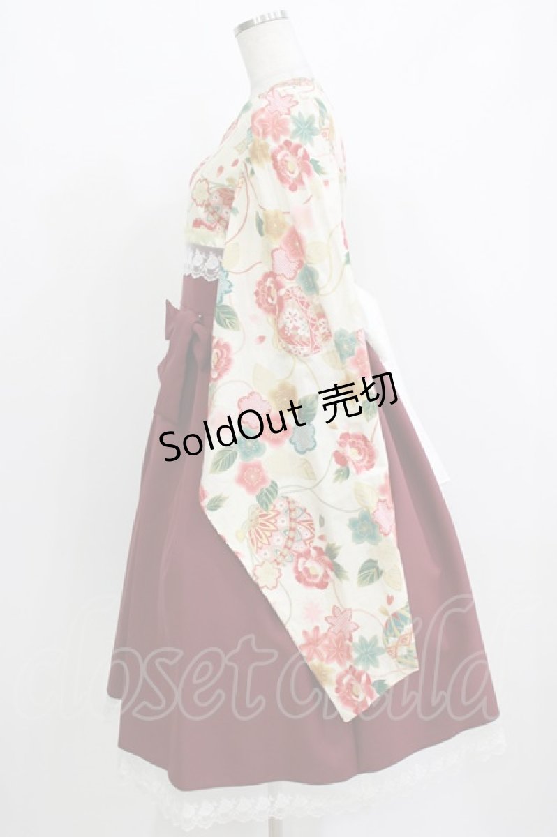 画像2: marcHenTica / 大和撫子袴風ワンピース 表記なし 生成り/ボルドー H-26-10-11-008-LO-OP-NS-ZH (2)