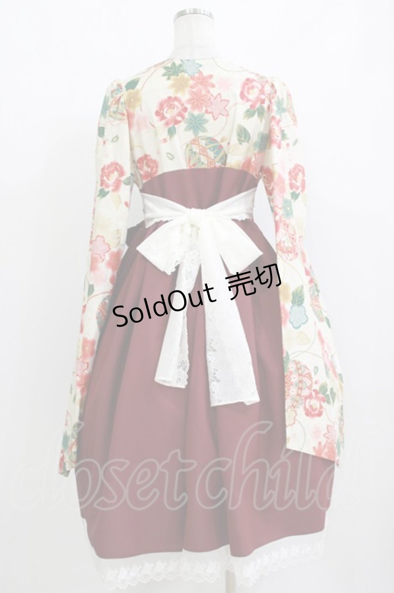 画像3: marcHenTica / 大和撫子袴風ワンピース 表記なし 生成り/ボルドー H-26-10-11-008-LO-OP-NS-ZH (3)