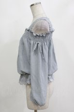 画像2: axes femme POETIQUE / シャーリング肩空きブラウス M ブルーグレー H-26-10-12-1042-AX-BL-TE-ZH (2)