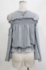 画像3: axes femme POETIQUE / シャーリング肩空きブラウス M ブルーグレー H-26-10-12-1042-AX-BL-TE-ZH (3)