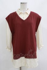 画像1: axes femme / ベストレイヤード風プルオーバー M ワイン H-26-10-12-1053-AX-BL-SA-ZH (1)