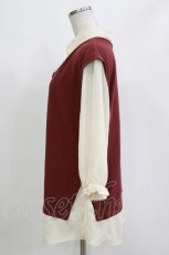 画像2: axes femme / ベストレイヤード風プルオーバー M ワイン H-26-10-12-1053-AX-BL-SA-ZH (2)