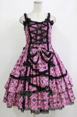 画像1: metamorphose / 【プラスサイズ】闇といばらの女王 クロスレースバッスルジャンパースカート プラスサイズ ピンク H-26-10-12-1008-ME-OP-NS-ZH (1)