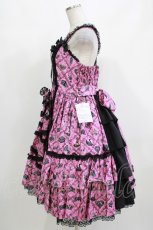 画像2: metamorphose / 【プラスサイズ】闇といばらの女王 クロスレースバッスルジャンパースカート プラスサイズ ピンク H-26-10-12-1008-ME-OP-NS-ZH (2)