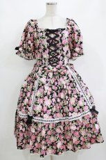 画像1: metamorphose / 【プラスサイズ】はしごレースリボン花柄半袖ワンピース プラスサイズ ブラック H-26-10-12-1010-ME-OP-NS-ZH (1)