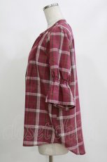 画像2: axes femme / マドラスチェックパフ袖ブラウス M パープル H-26-10-13-1050-AX-BL-SZ-ZH (2)