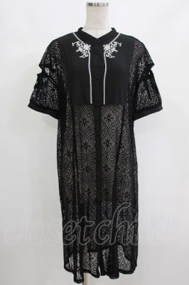 Preview of ライン刺繍レースロングシャツ Free 黒