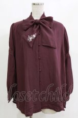 画像1: axes femme / 刺繍入りリボンロングブラウス M パープル H-26-10-13-1062-AX-BL-SZ-ZH (1)