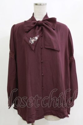 Preview of 刺繍入りリボンロングブラウス M パープル