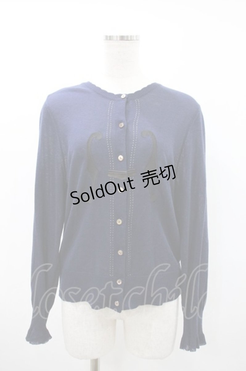 画像1: Jane Marple / Violin embroideryカーディガン M ネイビー H-26-10-14-029-JM-TO-AK-ZH (1)
