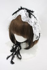 画像1: MARBLE / フリンジリボンレースヘッドドレス  白×黒 H-26-10-14-1001-GO-AC-KB-ZH (1)