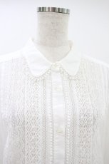 画像4: Jane Marple Dans Le Salon / Crepe lawn lace-trim shirt M オフ H-26-10-14-1004-JM-BL-AK-ZH (4)