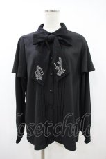 画像1: axes femme / メロディ刺繍ケープ袖ブラウス M クロ H-26-10-14-1043-AX-BL-OW-ZH (1)