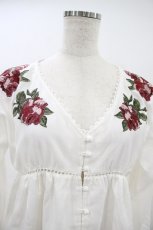 画像3: axes femme NOSTALGIE / ジョーゼット刺繍ブラウス M キナリ H-26-10-14-1064-AX-BL-OW-ZH (3)
