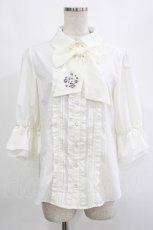画像1: axes femme POETIQUE / 刺繍入りBIGボータイブラウス M 白 H-26-10-15-034-AX-BL-NS-ZH (1)