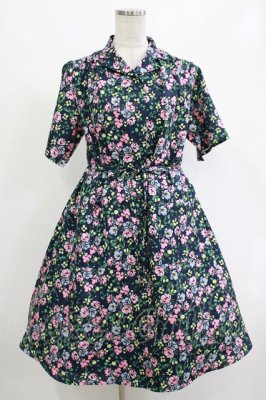 Preview of フラワー総柄シャツワンピース Free ネイビー