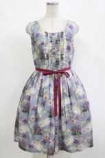 画像1: Leur Getter / Flower Letterノースリーブワンピース M サックス H-26-10-15-064-LU-OP-NS-ZH (1)