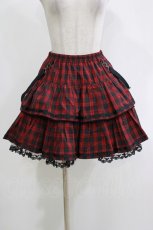 画像1: PUTUMAYO / サス付きチェックフリルスカート  赤×黒 H-26-10-15-071-PT-SK-AK-ZH (1)